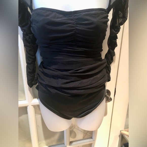 Women’s sexy off the shoulders bodysuit bodycon mesh see through long sleeve - Picture 7 of 8